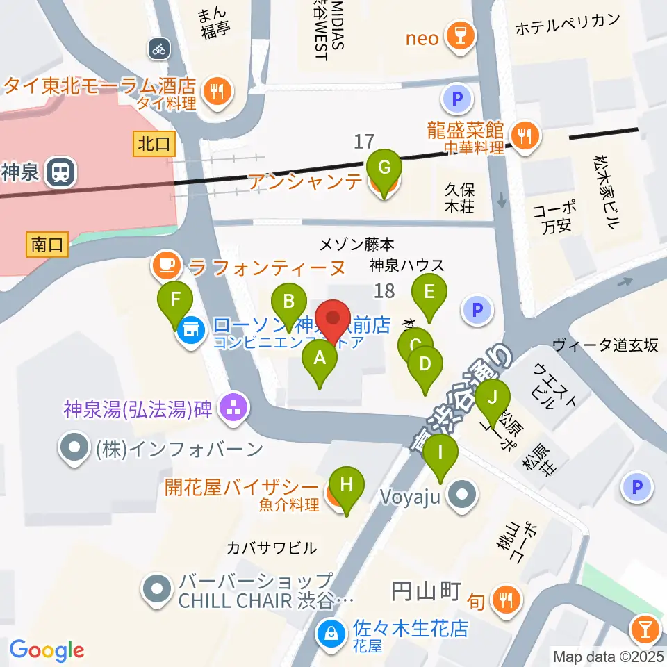渋谷ランタン周辺のファミレス・ファーストフード一覧地図