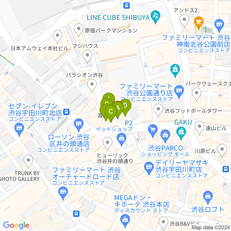 渋谷BALL周辺のファミレス・ファーストフード一覧地図