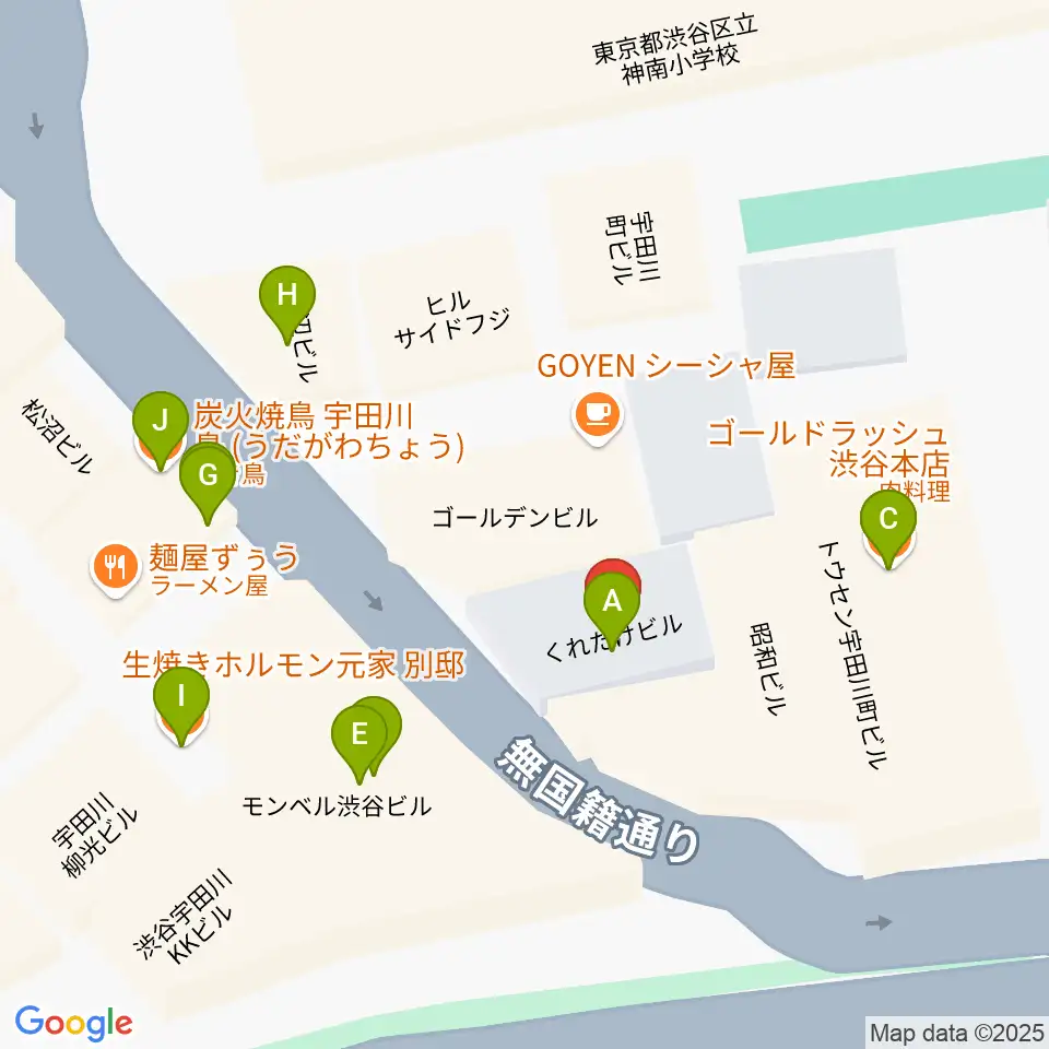 渋谷BALL周辺のファミレス・ファーストフード一覧地図