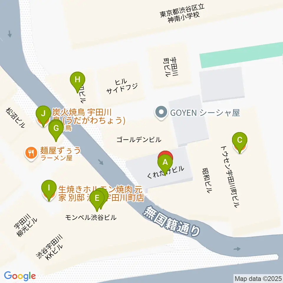 渋谷BALL周辺のファミレス・ファーストフード一覧地図