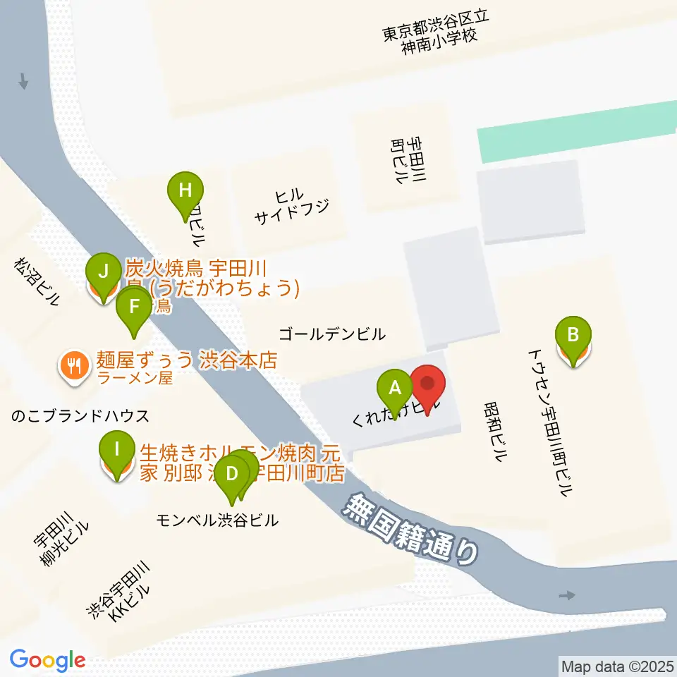 渋谷オルガンバー周辺のファミレス・ファーストフード一覧地図