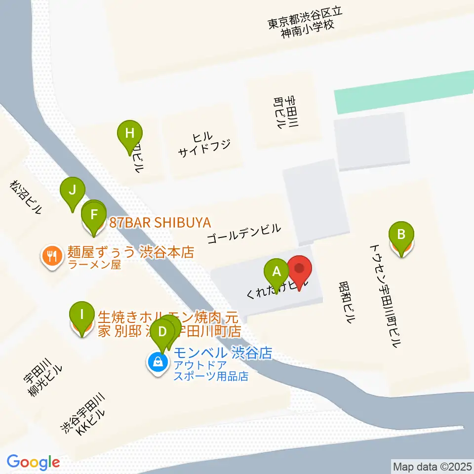 渋谷オルガンバー周辺のファミレス・ファーストフード一覧地図