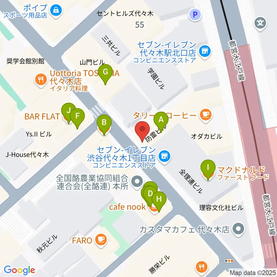 代々木ナル周辺のファミレス・ファーストフード一覧地図