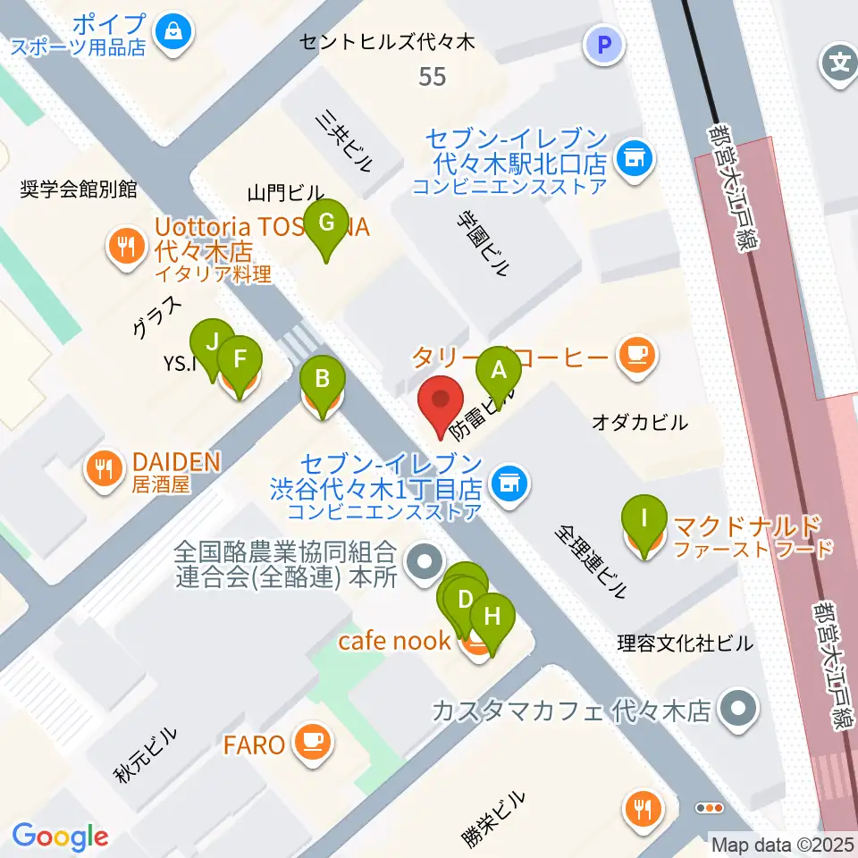 代々木ナル周辺のファミレス・ファーストフード一覧地図