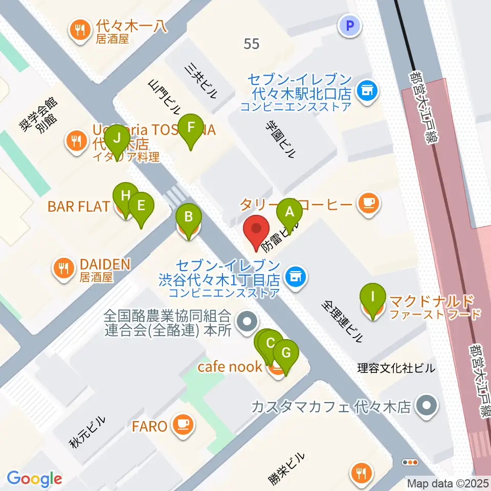 代々木ナル周辺のファミレス・ファーストフード一覧地図