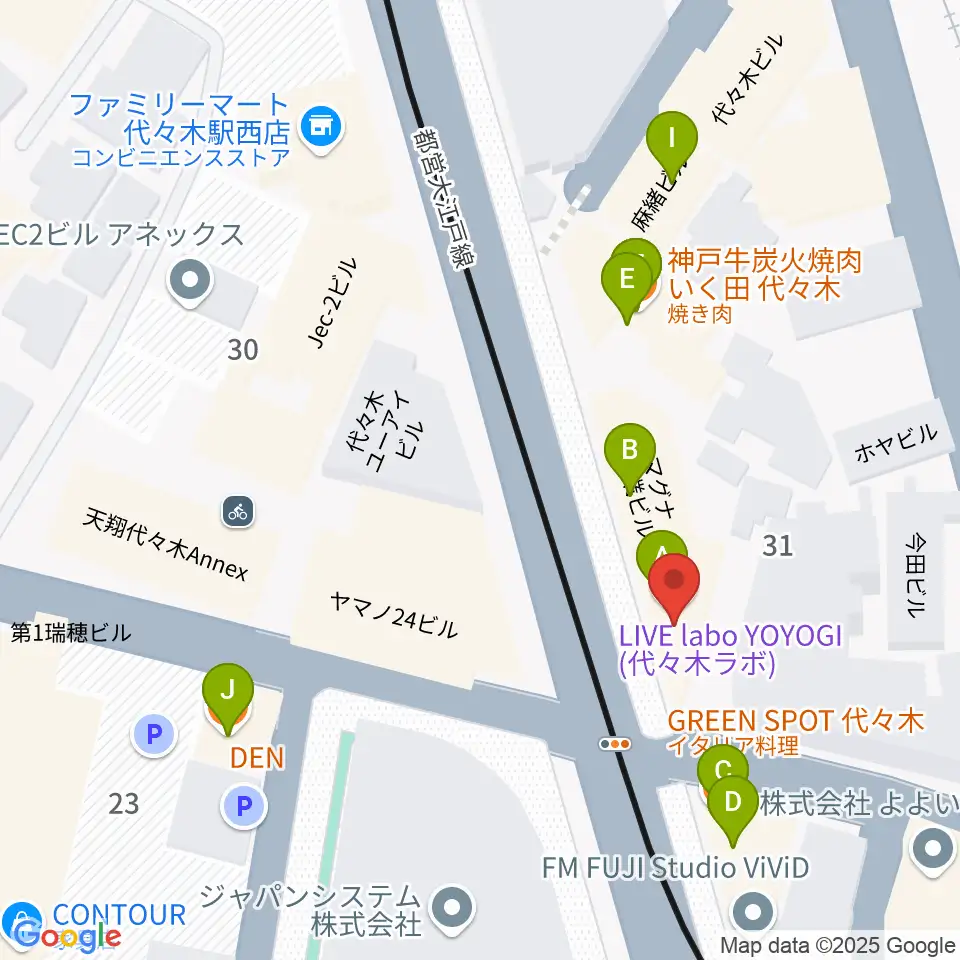 LIVE labo YOYOGI周辺のファミレス・ファーストフード一覧地図