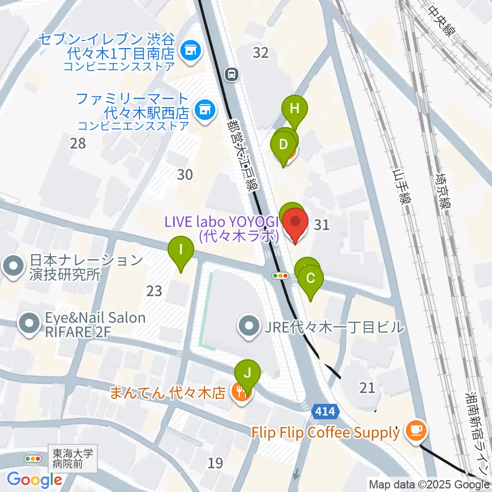 LIVE labo YOYOGI周辺のファミレス・ファーストフード一覧地図