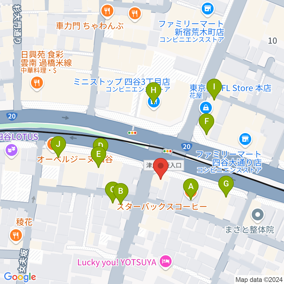 四谷蟻ん子周辺のファミレス・ファーストフード一覧地図