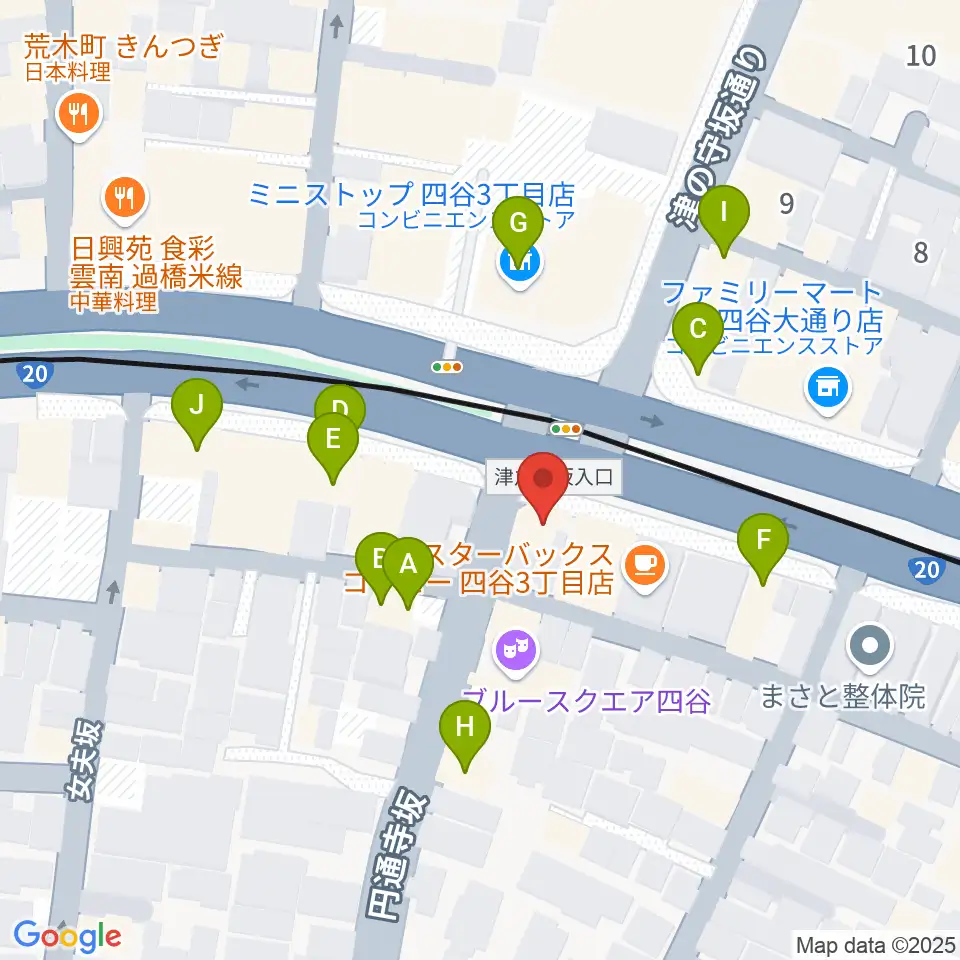 四谷蟻ん子周辺のファミレス・ファーストフード一覧地図