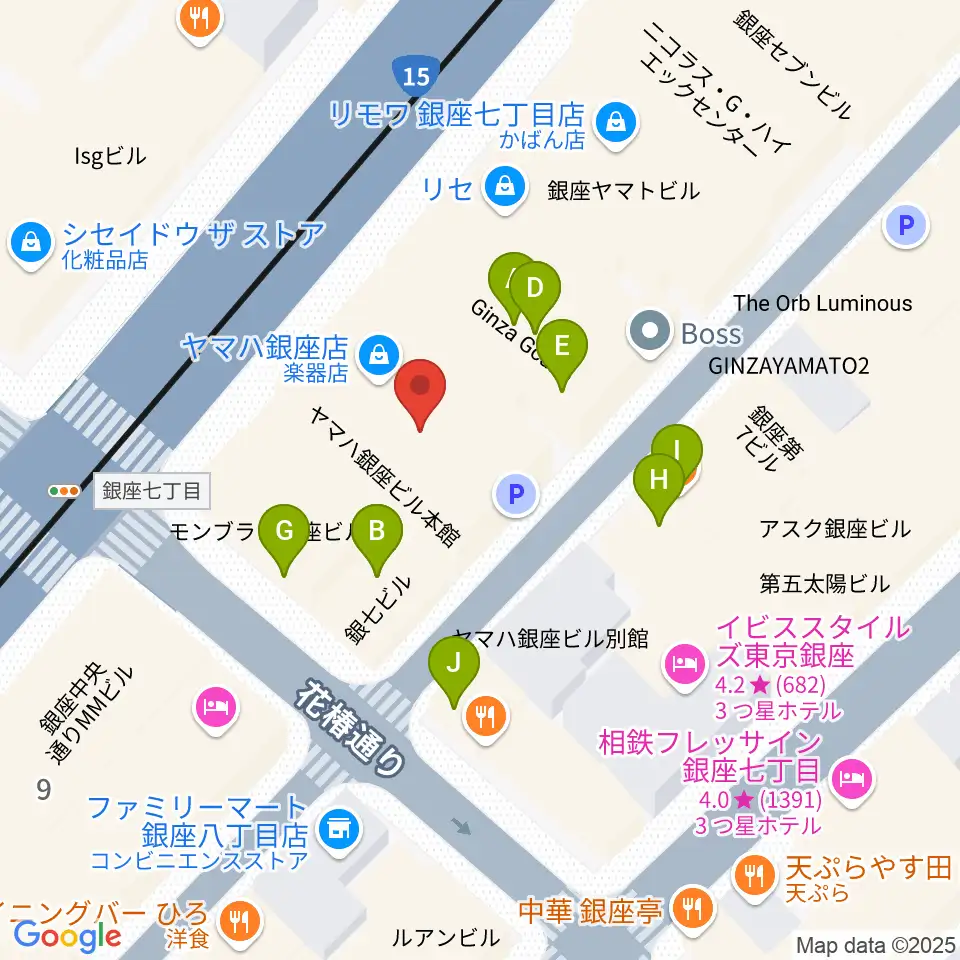 ヤマハホール周辺のファミレス・ファーストフード一覧地図