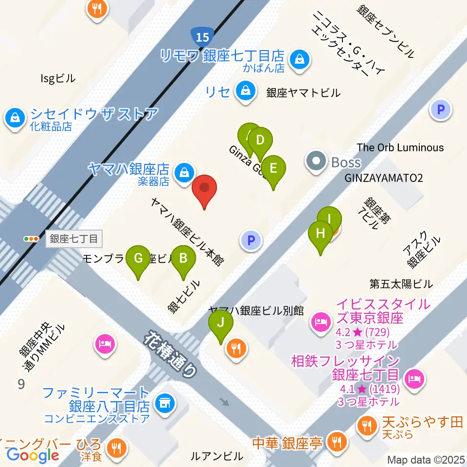 ヤマハホール周辺のファミレス・ファーストフード一覧地図