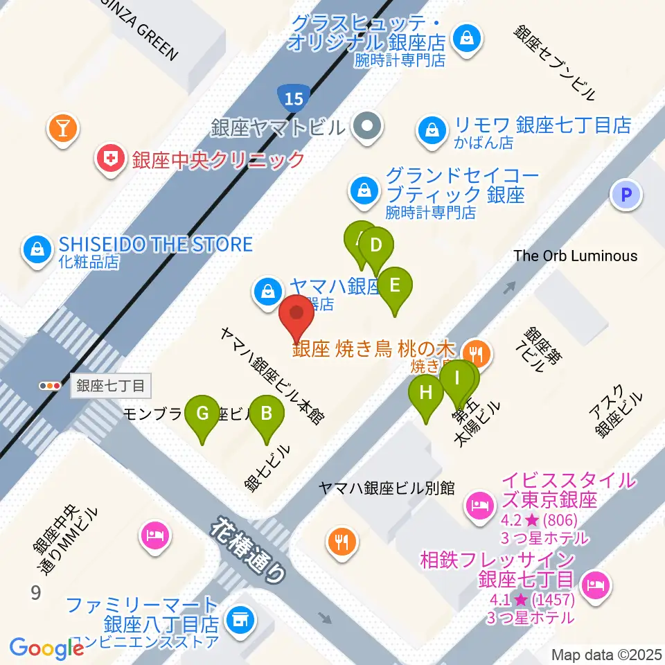 ヤマハホール周辺のファミレス・ファーストフード一覧地図