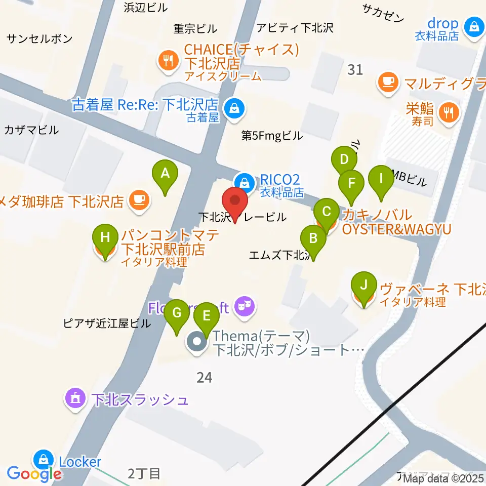 下北沢アレイホール周辺のファミレス・ファーストフード一覧地図