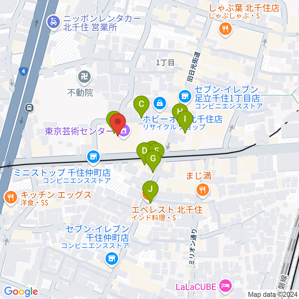 東京芸術センター ピアノラウンジ周辺のファミレス・ファーストフード一覧地図