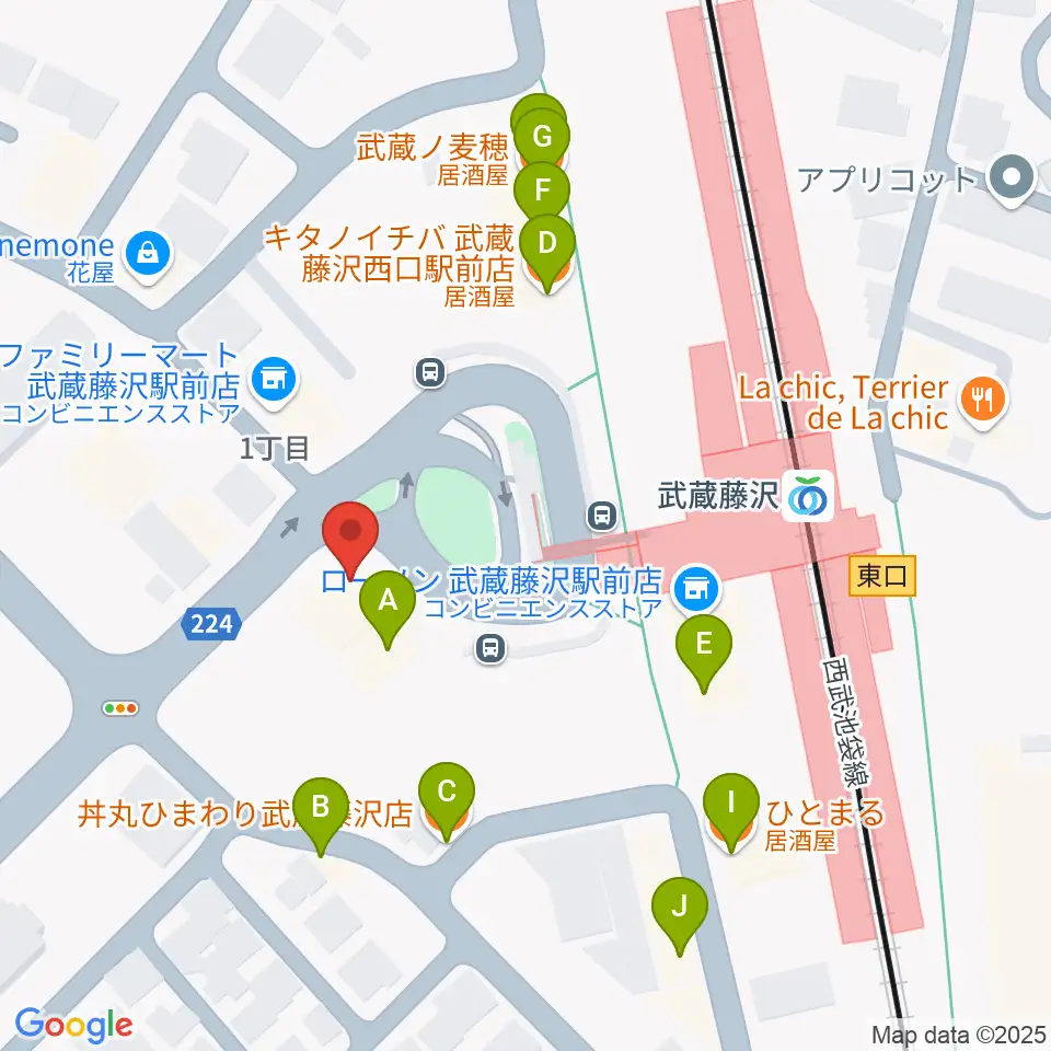 音降りそそぐ武蔵ホール周辺のファミレス・ファーストフード一覧地図