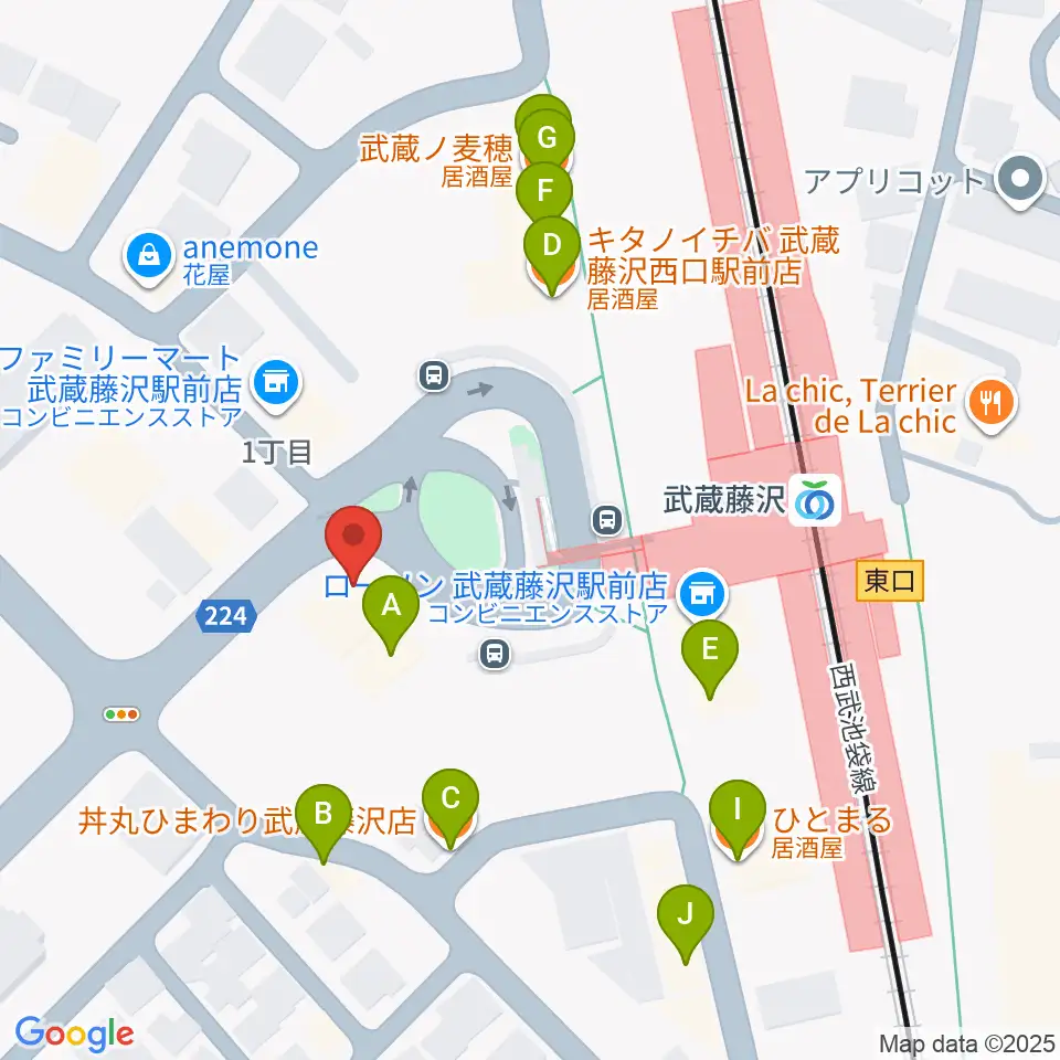 音降りそそぐ武蔵ホール周辺のファミレス・ファーストフード一覧地図