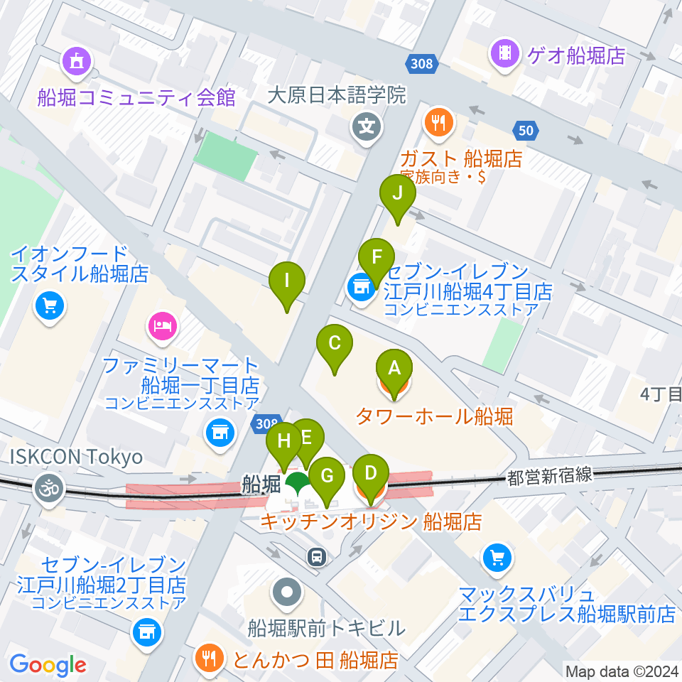 タワーホール船堀周辺のファミレス・ファーストフード一覧地図