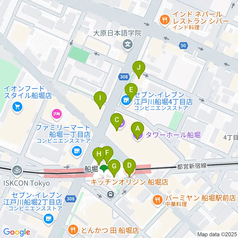 タワーホール船堀周辺のファミレス・ファーストフード一覧地図