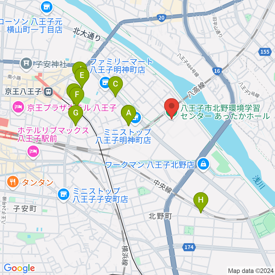 あったかホール 八王子市北野環境学習センター周辺のファミレス・ファーストフード一覧地図