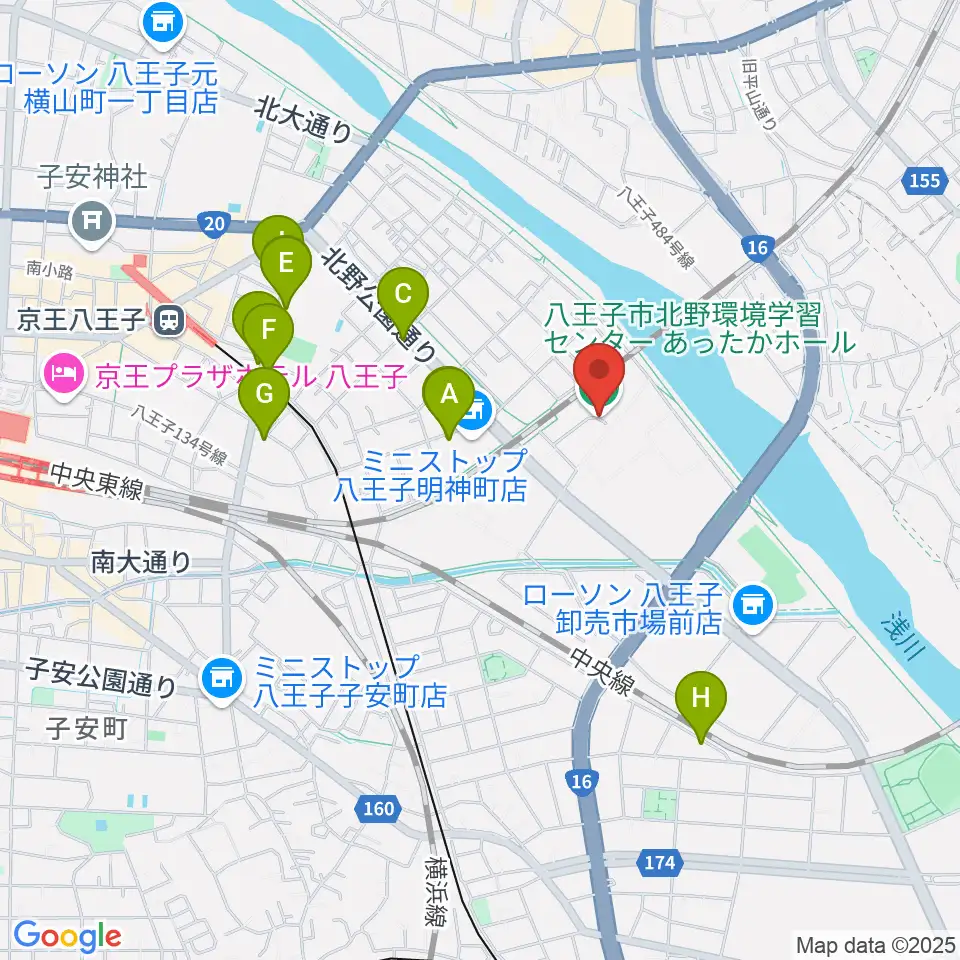 あったかホール 八王子市北野環境学習センター周辺のファミレス・ファーストフード一覧地図
