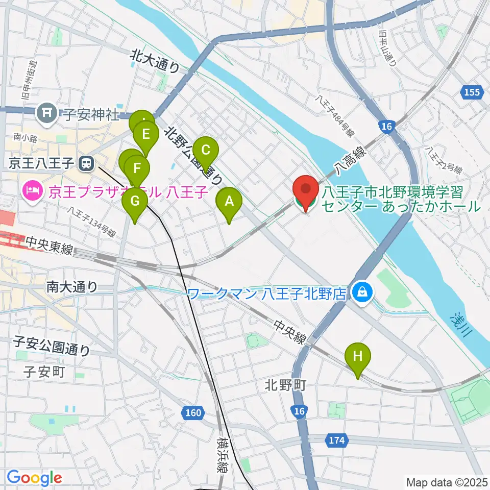 あったかホール 八王子市北野環境学習センター周辺のファミレス・ファーストフード一覧地図
