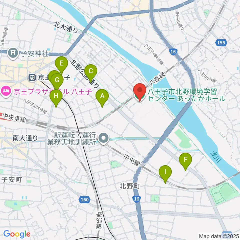 あったかホール 八王子市北野環境学習センター周辺のファミレス・ファーストフード一覧地図