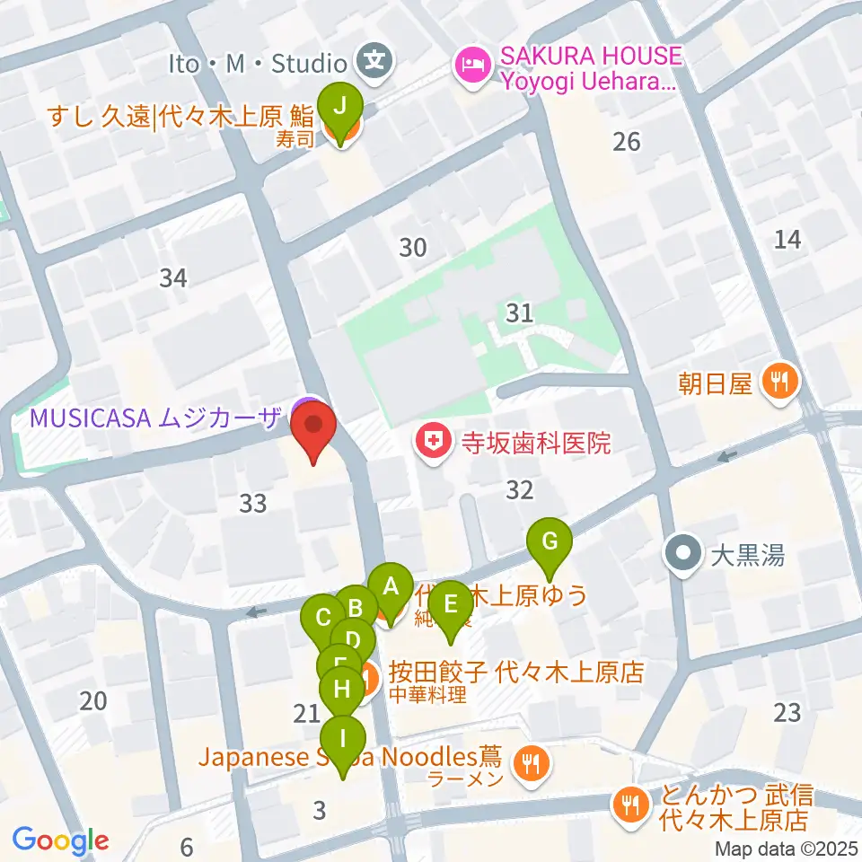 ムジカーザ周辺のファミレス・ファーストフード一覧地図