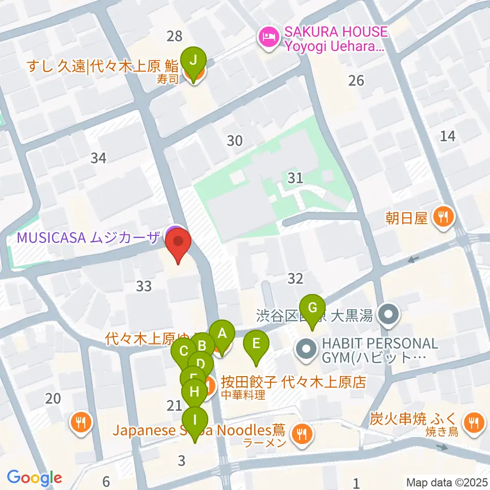 ムジカーザ周辺のファミレス・ファーストフード一覧地図
