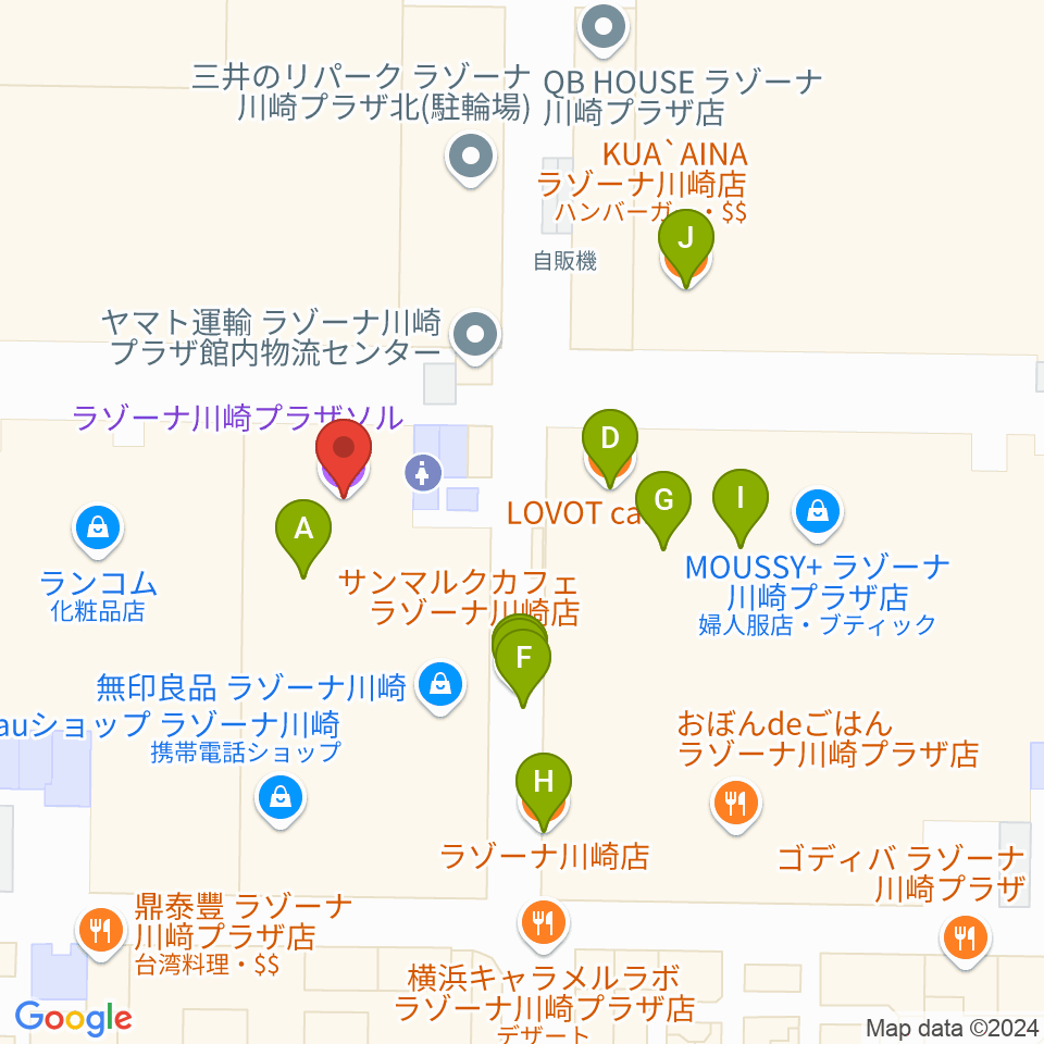 ラゾーナ川崎プラザソル周辺のファミレス・ファーストフード一覧地図