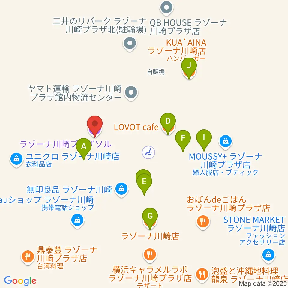 ラゾーナ川崎プラザソル周辺のファミレス・ファーストフード一覧地図