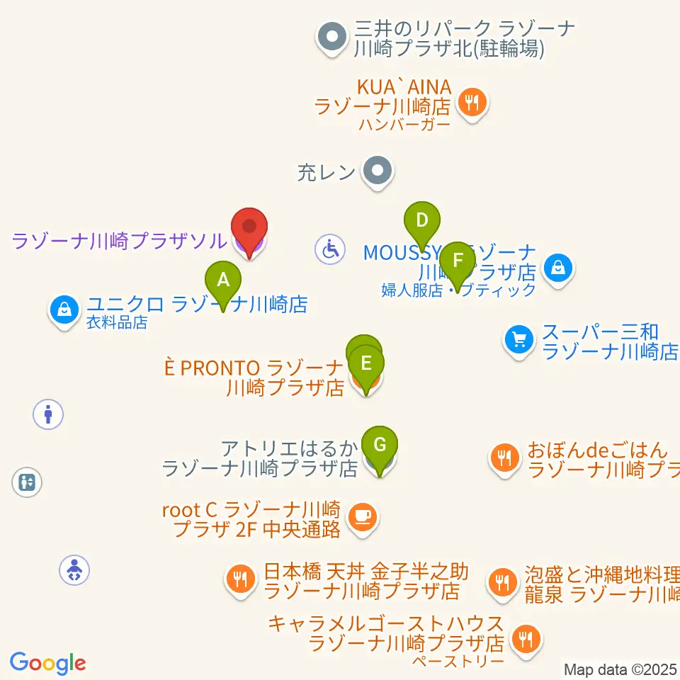 ラゾーナ川崎プラザソル周辺のファミレス・ファーストフード一覧地図