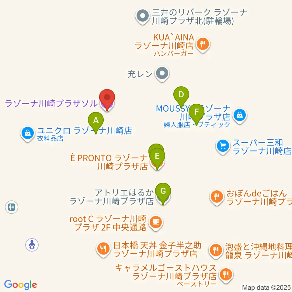 ラゾーナ川崎プラザソル周辺のファミレス・ファーストフード一覧地図