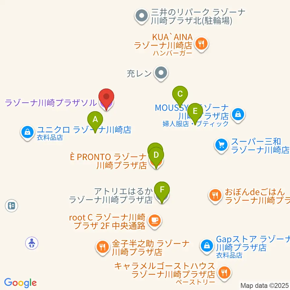 ラゾーナ川崎プラザソル周辺のファミレス・ファーストフード一覧地図
