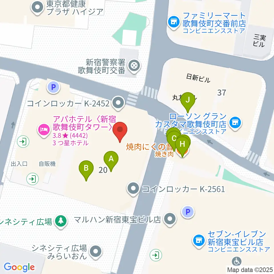 新宿FACE周辺のファミレス・ファーストフード一覧地図
