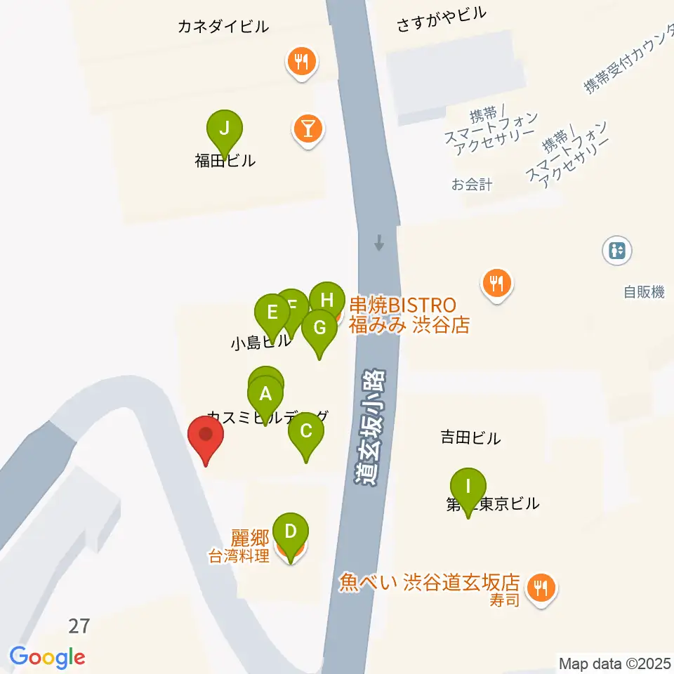 渋谷RUBY ROOM周辺のファミレス・ファーストフード一覧地図