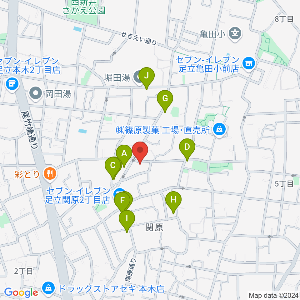 西新井カフェ・クレール周辺のファミレス・ファーストフード一覧地図