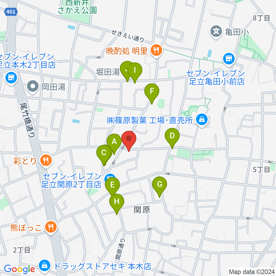 西新井カフェ・クレール周辺のファミレス・ファーストフード一覧地図