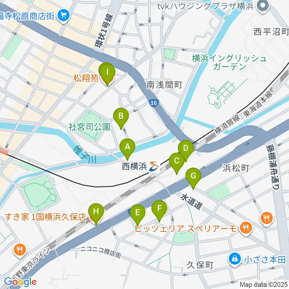 西横浜エルプエンテ周辺のファミレス・ファーストフード一覧地図