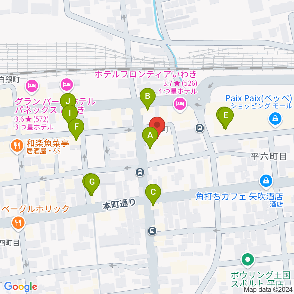 いわきソニック周辺のファミレス・ファーストフード一覧地図