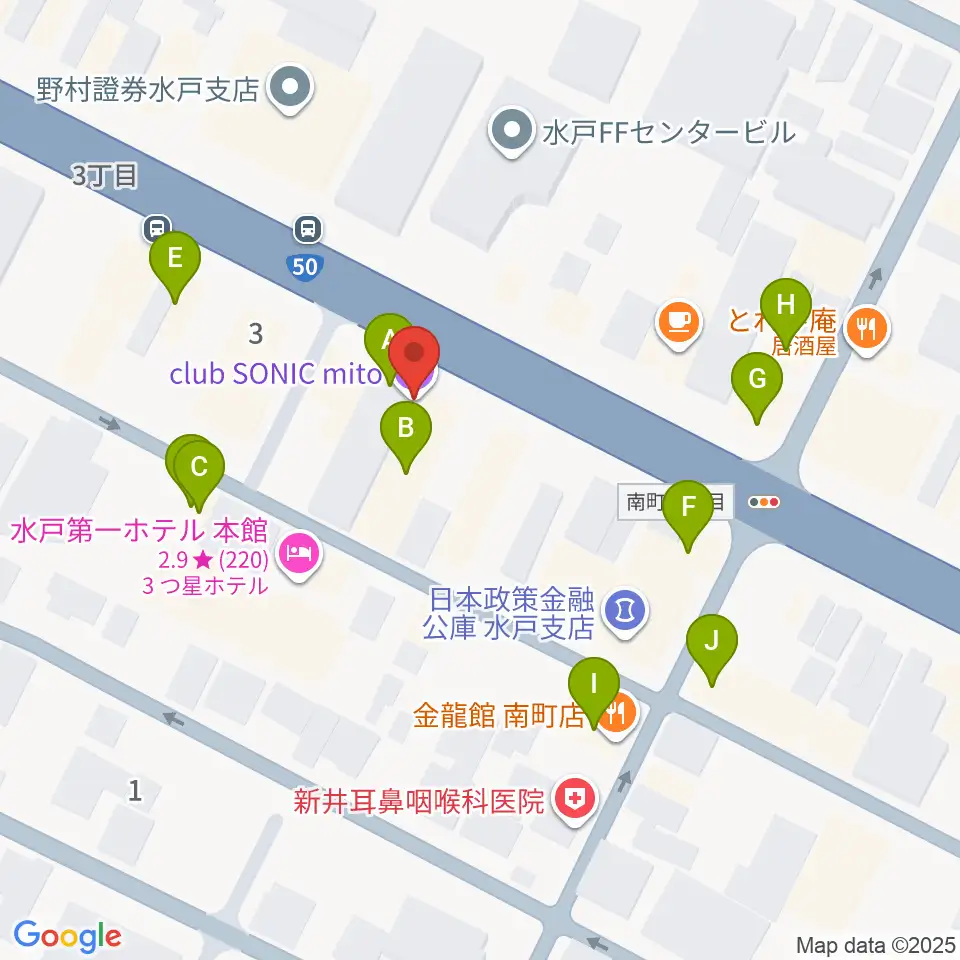 水戸SONIC周辺のファミレス・ファーストフード一覧地図