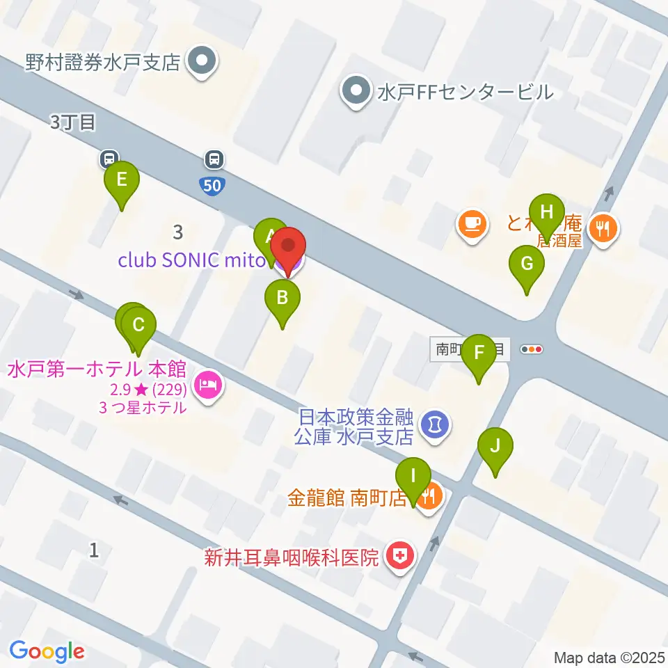 水戸SONIC周辺のファミレス・ファーストフード一覧地図