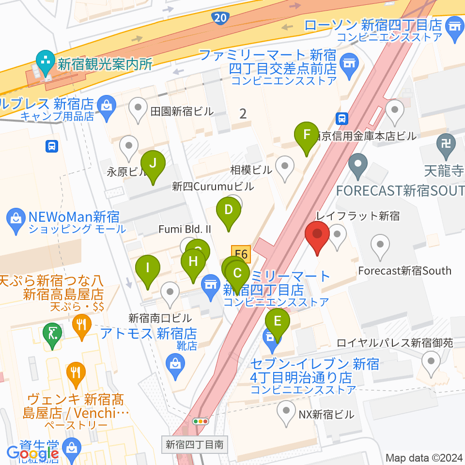 新宿ANTIKNOCK周辺のファミレス・ファーストフード一覧地図