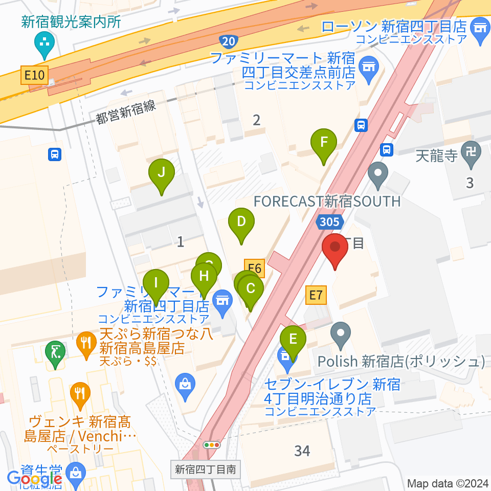 新宿ANTIKNOCK周辺のファミレス・ファーストフード一覧地図