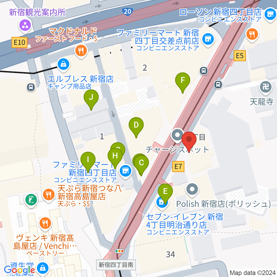 新宿ANTIKNOCK周辺のファミレス・ファーストフード一覧地図