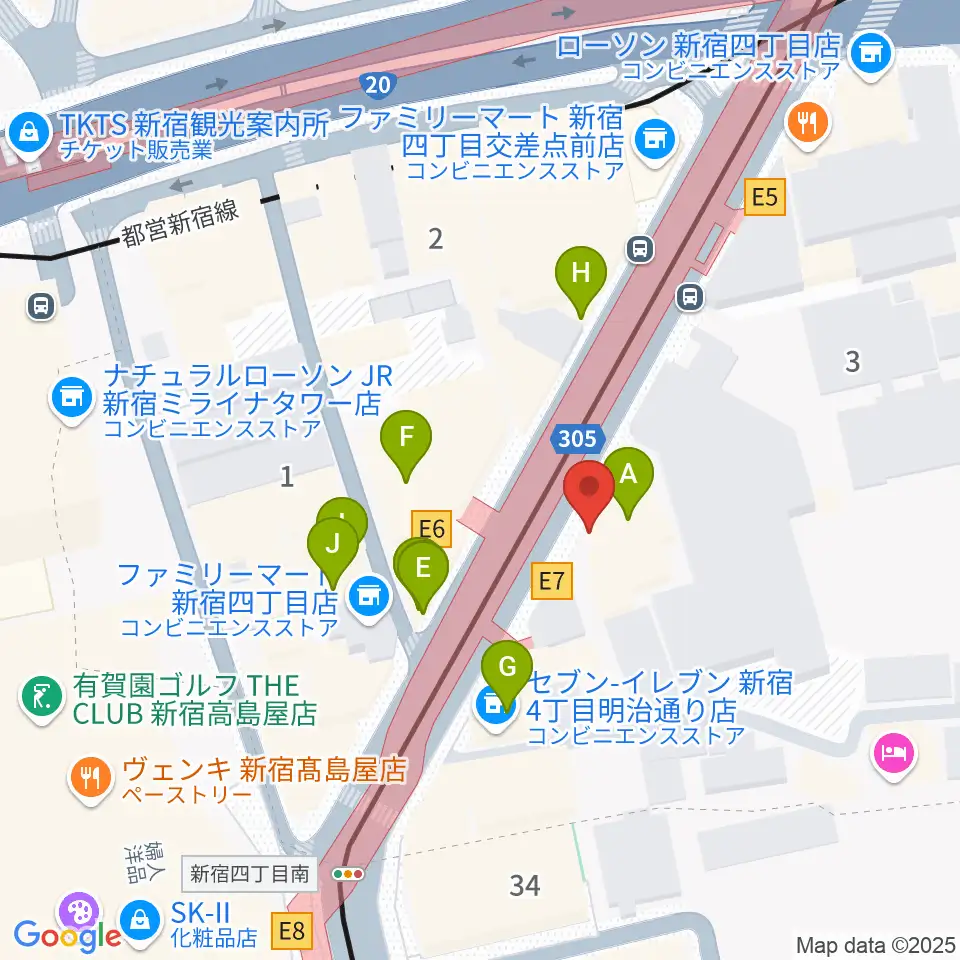 新宿ANTIKNOCK周辺のファミレス・ファーストフード一覧地図