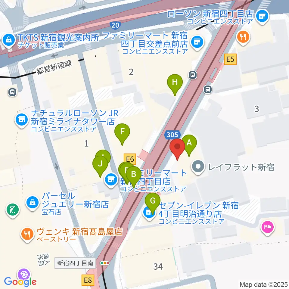 新宿ANTIKNOCK周辺のファミレス・ファーストフード一覧地図