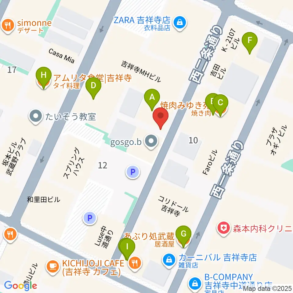 吉祥寺ストリングス周辺のファミレス・ファーストフード一覧地図