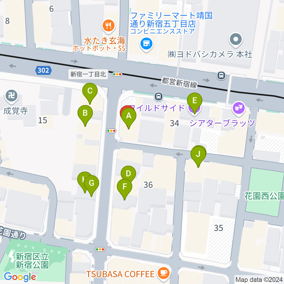 新宿SOMEDAY周辺のファミレス・ファーストフード一覧地図