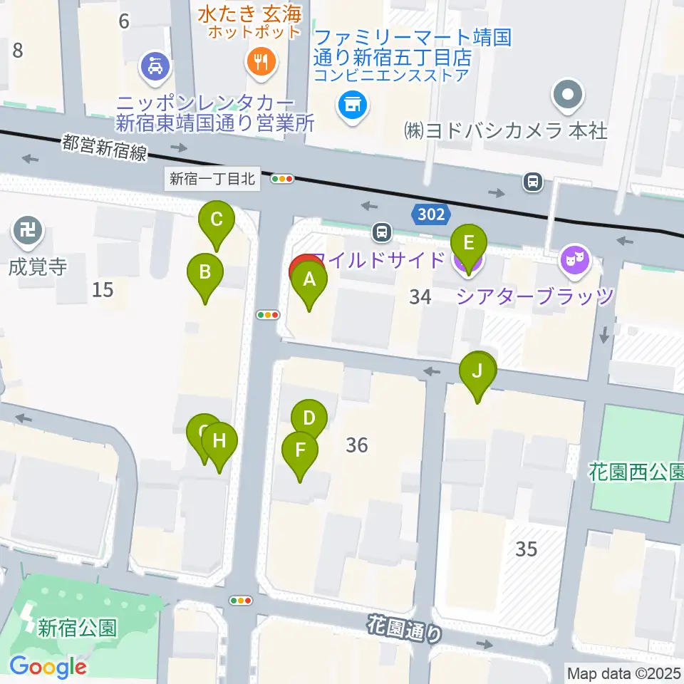 新宿SOMEDAY周辺のファミレス・ファーストフード一覧地図