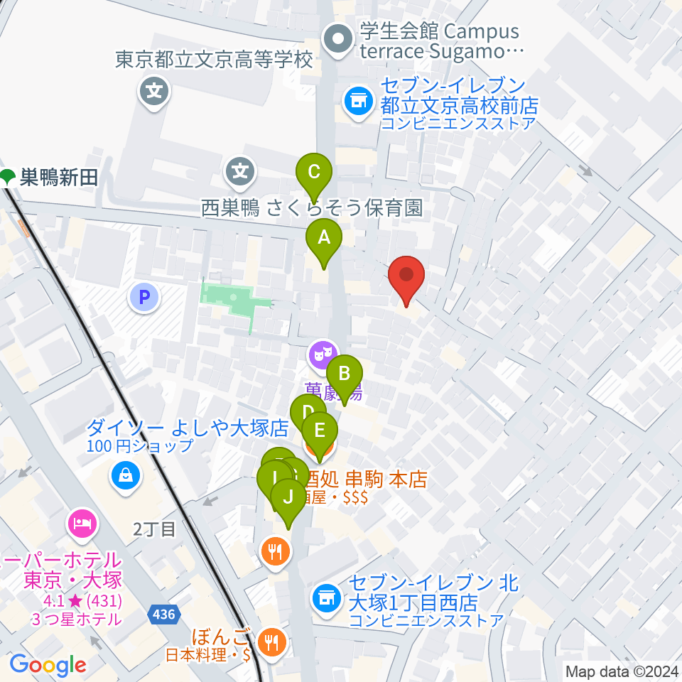 大塚GRECO周辺のファミレス・ファーストフード一覧地図